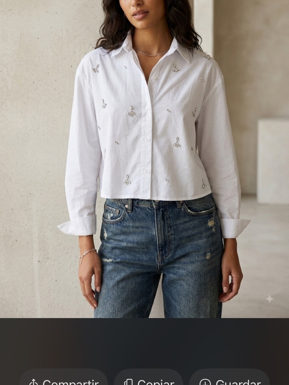 OLD NAVY Size M Cropped White Embellished Button-Down Shirt New